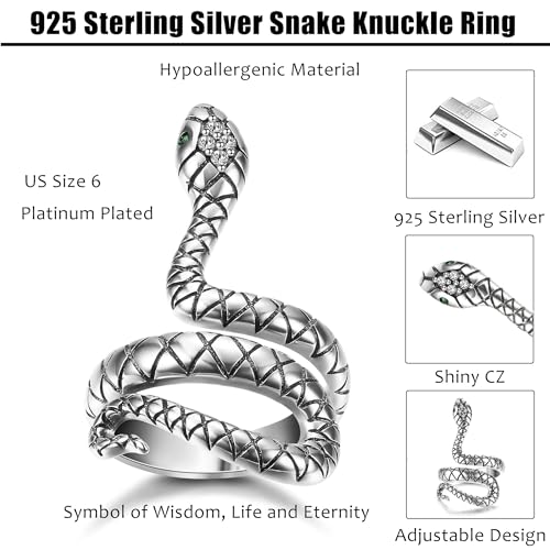 Sllaiss 925 Sterling Silver Snake Ring for Women White Gold Plated Vintage Punk Rings Adjustable Open CZ Animal Snake Finger Ring Jewelry3