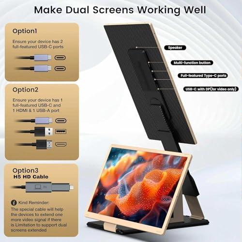 Image of TUTT 15.6 inch FHD Portable Monitor - S6 Triple Screen Extender, USB-C /HDMI, 7 Viewing Modes | All Devices Compatible with Converter Cable (H5 Included)