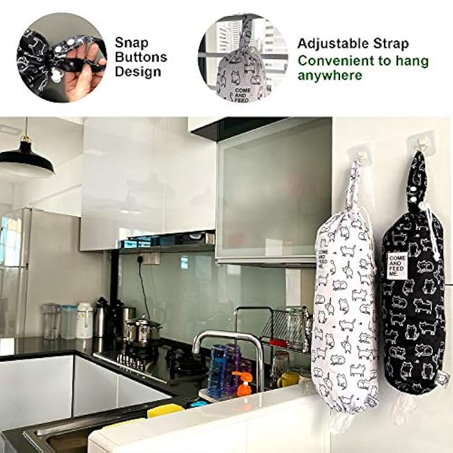 FLOCK THREE 2pcs Waterproof Plastic Grocery Trash Bag Holder Shopping Carrier Holder Organizer Kitchen Storage Bag Dispenser Multiple Designs Sizes Cats