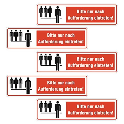 5x Bitte nur nach Aufforderung eintreten Aufkleber 15x4cm - Nur nach Aufforderung hereingehen Sticker Supermarkt Geschäft Lokal Betrieb Firma wetterfest