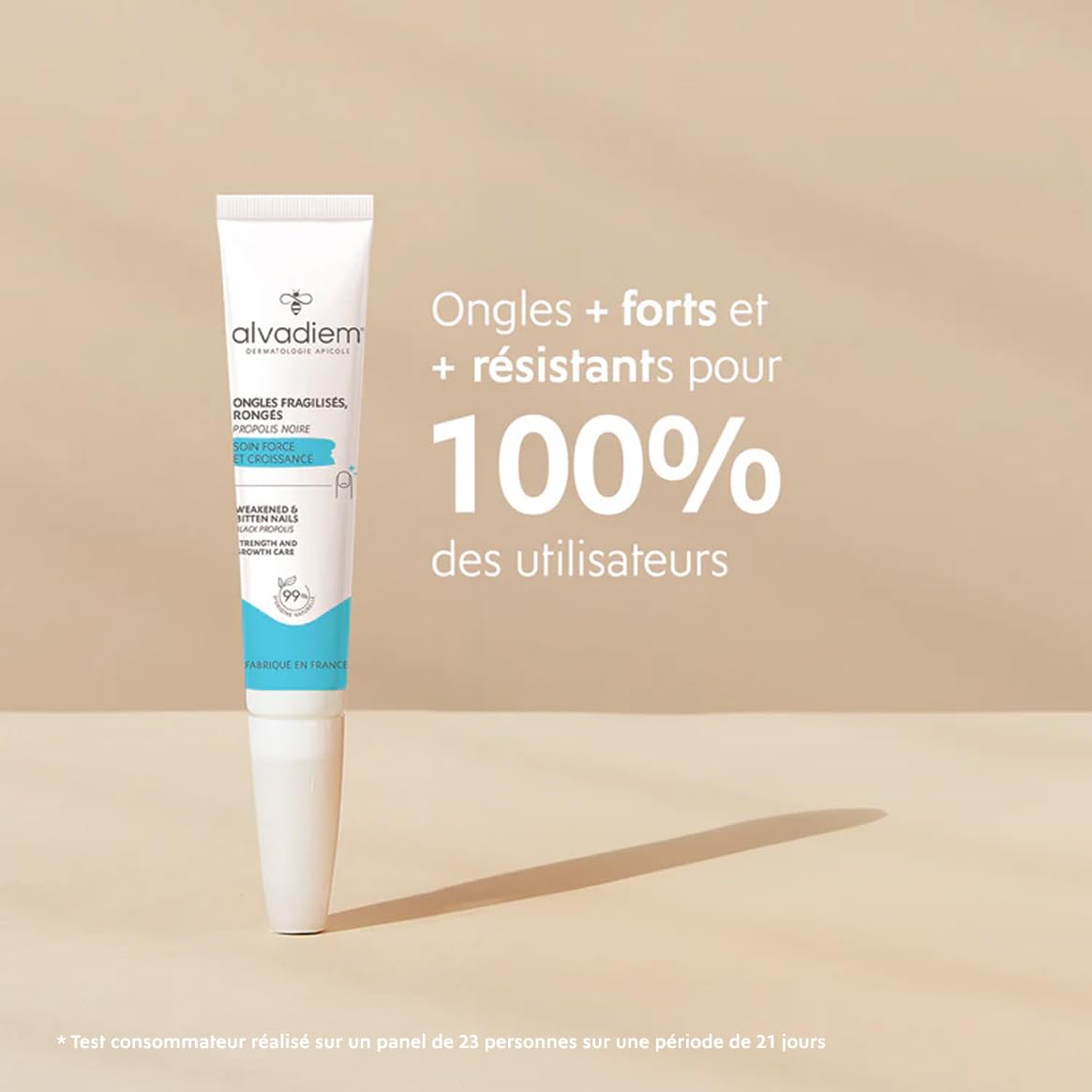 Alvadiem | Soin Ongles Force et Croissance Ongles Mous, Fragiles, Rongés | Fortifie, Protège et Accélère la Repousse | Propolis Noire, Lupin Blanc, Huile de Baobab Bio | Fabriqué en France | 10 ml