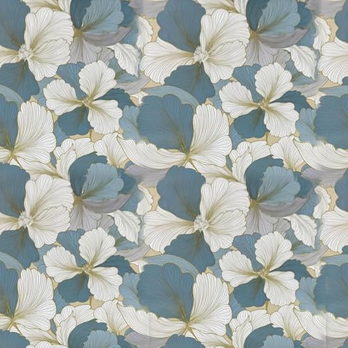 Image of KBR Elegant Blue & White Floral Wallpaper (45 x 300 cm) - Flower Pattern Peel & Stick Self-Adhesive Wall Covering with Soft Botanical Design for Roll for Living Room, Bedroom & Hallway Decor