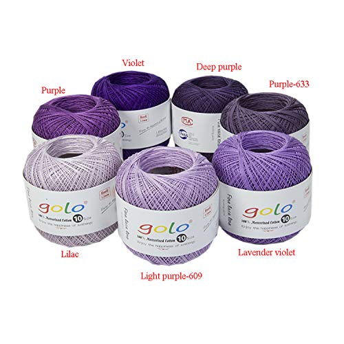 golo Crochet Yarn Size 10 Yarn for Hand Knitting Lace Yarn (Purple Silver), 40g/228m - Image 2