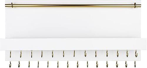 Miniatura 6 de SANY DAYO HOME 27 ganchos para colgar collares de pared de 14 x 6 pulgadas, organizador de joyas de madera rústica con barra de pulsera extraíble y