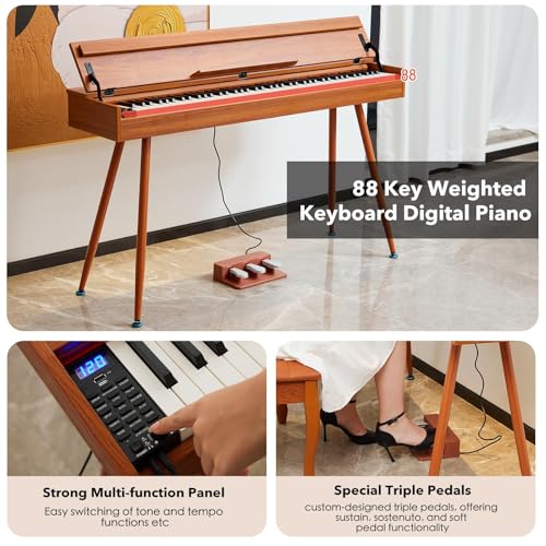 Image of Digital Piano 88 Key Weighted Keyboard,Full-Size Desk Progressive Hammer-Action Electric Piano For Beginners, With Sheet Music Stand, Pedal,Power Adapter, Headphone Mode, Usb-Midi