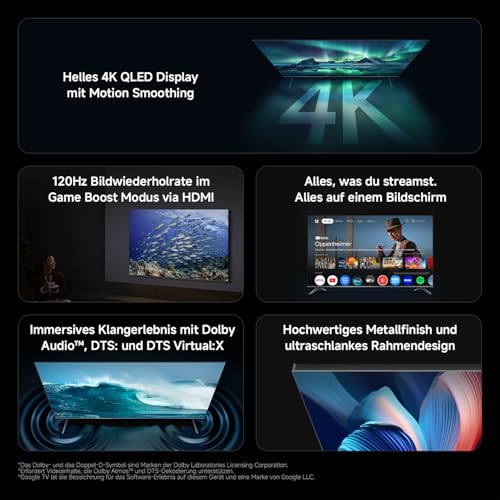 XIAOMI A Pro, 65" (165 cm), 4K UHD QLED, Smart TV, Google TV, Triple Tuner DVB-C/S/S2/T/T2, HDR10+, Game Boost 120Hz, MEMC, Sprachsteuerung mit, 2+8GB, Kompatibel mit Apple Airplay & Google Cast – Bild 3