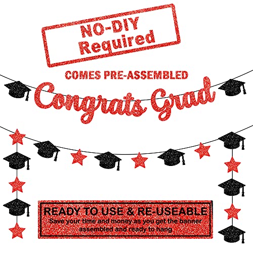 Image of Graduation Decorations 2026 | Glitter Congrats Grad Banner Red and Black - 10 Feet | Black and Red Graduation Banner | Grad Cap Garland for Grad Decorations Class of 2026, KatchOn