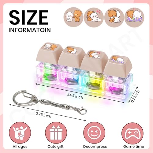 Image of 4 in 1 Cute Cartoon Lighting Keyboard Fidget Toys Adults Fidget Keyboard Clicker with LED Light Keychain Sensory Toys for Anxiety Stress Relief (Cute Couple Bear)