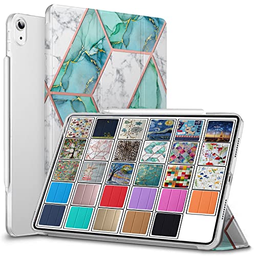Image of DuraSafe Cases for iPad Mini 6th Gen 2021 8.3 Inch [ Mini 6 ] A2567 A2568 A2569 MK893HN /A MK8E3HN /A Printed Slim Lightweight Protective PC Dual Angle Stand Clear Flip Back Cover - Marble Green