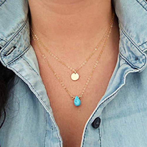 Jovono Boho Layered Turquoise Necklaces Gold Sequin Pendant Necklace Chain Jewelry For Women And Girls #TOP3