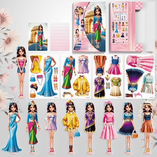 Daniel Axel Magnetic Dress Up Paper Doll,Magnet Princess Dress Up Dolls for Girls Ages 4-7 Kids,Travel Activities Road Trip Car Ride Interactive Learning Created Imagine Set Birthday Gift
