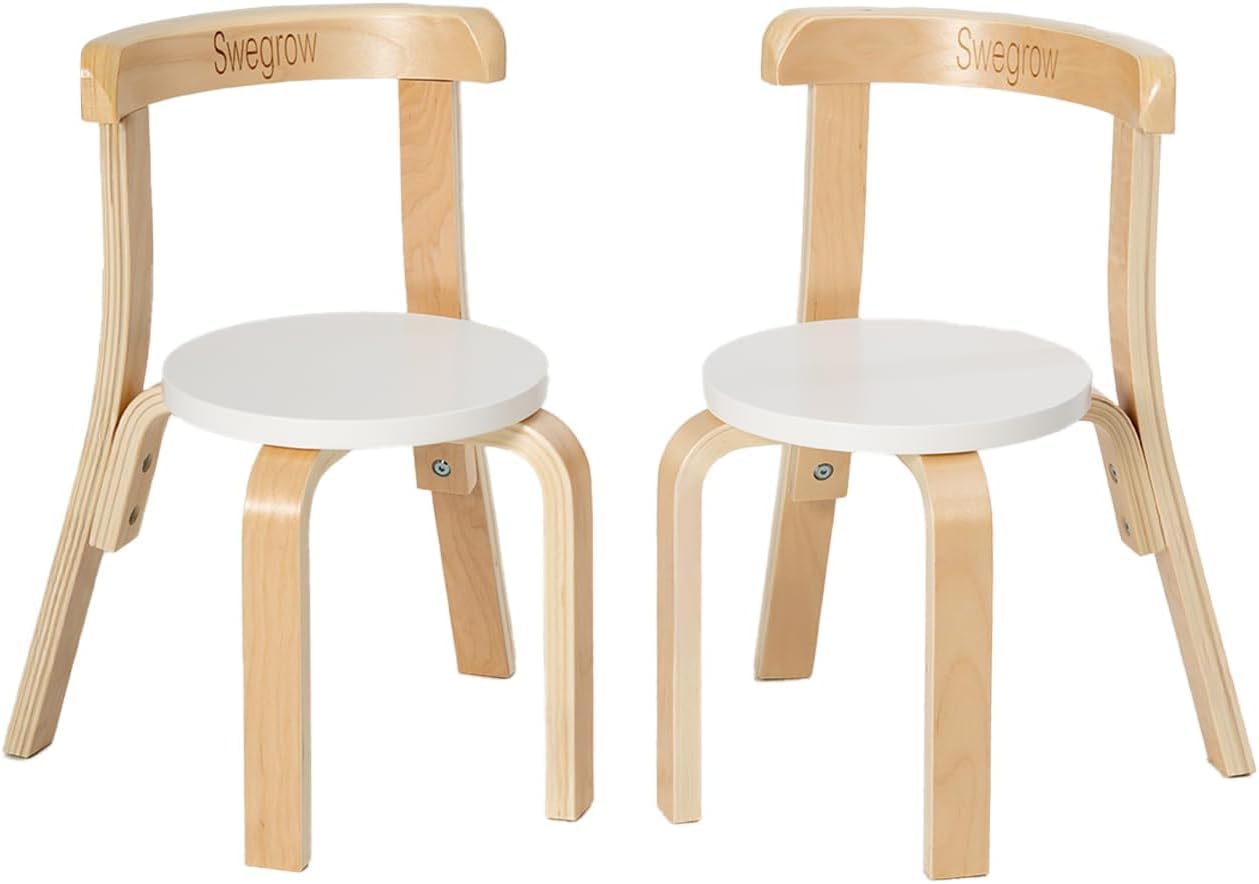 Swegrow Wooden Kids Chair, Toddler Chair for Table, Kids Stackable Chairs, Kid Wooden Furniture for Family/Playroom/Classroom(Set of 2-White)