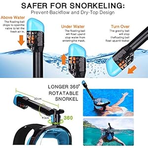 LEMEGO Tauchmaske Schnorchelmaske Vollmaske mit Neueste Atemsystems Design Tauchermaske Vollgesichtsmaske 360° Schnorchel 180° Panoramasicht Anti Fog Kamerahaltung Taucherbrille für Erwachsene (L/XL) 3 Schnorchelmasken 51ojPZH4hzL. SS300 LEMEGO Tauchmaske ist die neue Schnorchelmaske, Im Vergleich zu anderen Tauchmaske, Unsere Tauchmaske verbessert die Struktur des Atemsystems. Neueste Atemsystems Design wird ein wiederholtes Einatmen von Kohlendioxid vermiedet, verkürzt den Abgasprozess und erhöht die Sauerstoffaufnahme erheblich. Man kann eine leichtere Atmung bekommen und das Spaß des Unterwasser-Ausflug sicherer erleben.