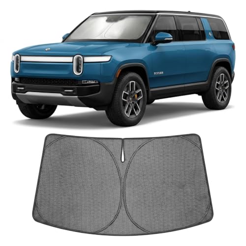 Image of Proadsy Windshield Sun Shade Custom Fit Rivian R1S 2022-2026 Ice Crystal Black Front Window Sunshade UV and Heat Blocker Foldable Visor Keeps Car Cooler for Summer Parking and Daily Use