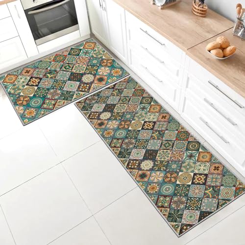 SHUAIG Juego de 2 alfombras de cocina antideslizantes y lavables, juego de alfombrillas de cocina antifatiga, alfombras de cocina con calcomanías antideslizantes para decoración del hogar (estilo R