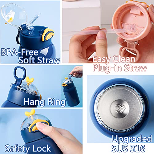 Water Bottle With Straw Duck Thermoses For Kids, Thermal Insulated Cups For Hot And Cold Drinks, Bpa Free Stainless Steel Leak-Proof Flask For Boys And Girls School Indoor Outdoor Sports(14 Oz Blue) #TOP1