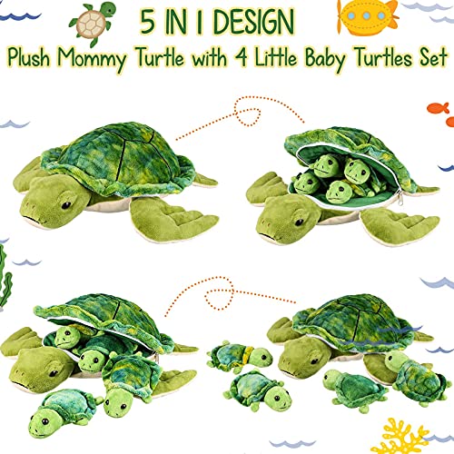 Aoriher Kuscheltier Schildkröte 12 Zoll mit 4 Stücke Kleine Plüsch Weicher Meer Stofftier Mini Spielzeug Dekokissen für Geburtstag Dekoration