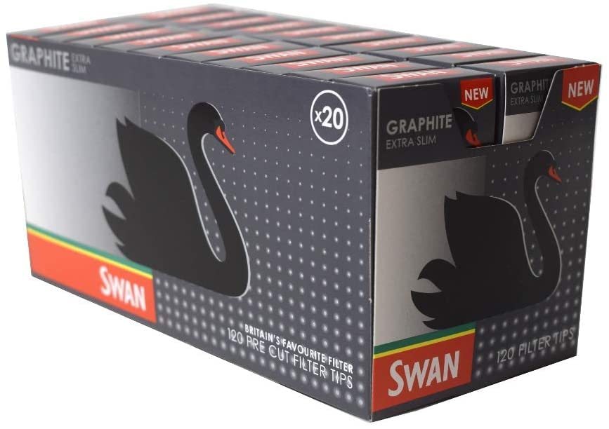 Swan Graphite Extra Slim 100% Biodegradable Filter Tips - 120 Tips per Pack - Carbon (20)
