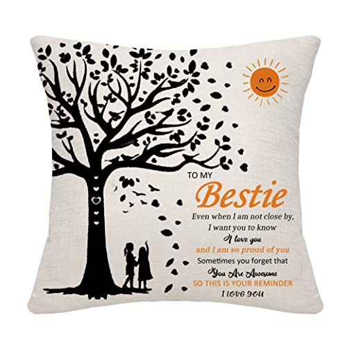 Bommex Inspirational Bestie Gifts for Women Cushion Cover Throw Pillow Cover for Best Friend Birthday Gifts Graduation Gifts Wedding Gifts Friendship Gifts for Women (bestie)