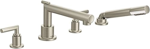 Miniatura 3 de Moen TS93004 Arris - Kit de moldura de grifo de bañera romana moderna con 2 manijas para montaje en cubierta, requiere válvula, incluye ducha de