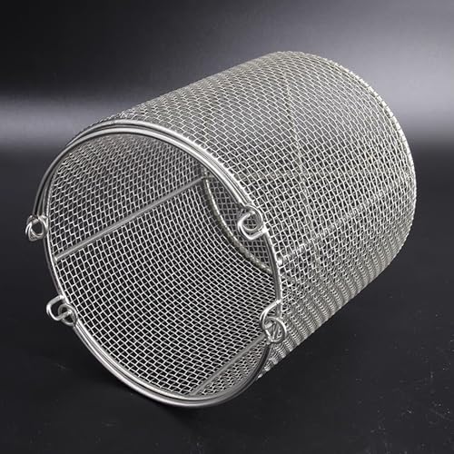 Cesta redonda para instrumental con asa de transporte, acero inoxidable, malla de 4 mm, para instrumental de laboratorio, hospital, odontología, etc.(20x20cm/7.9x7.9in)