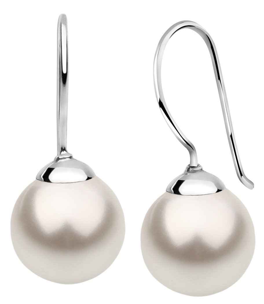Nenalina Ohrringe Silber 925 Damen Ohrhänger mit Glas Perlen 10 mm Weiß