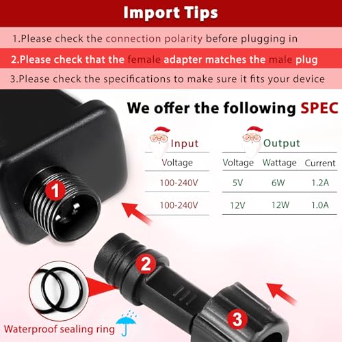 Image of 2Pack 5V 1.2A Class 2 Power Supply, AC to DC Low Voltage Transformer, IP44 Waterproof LED Strips Light Adapter Driver, for Christmas, ETL Listed
