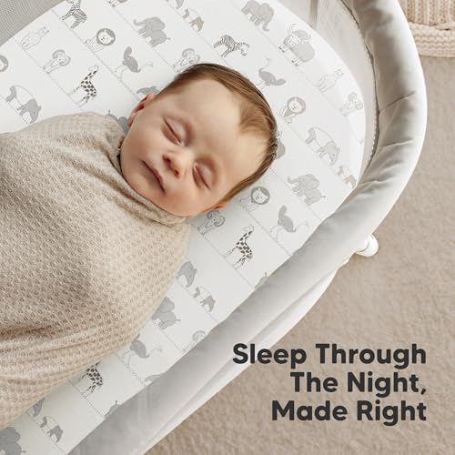 Image of 2-Pack Organic Bassinet Sheets for Girls, Boys - 100% Cotton Bassinet Mattress Sheets Compatible with Halo Bassinest Swivel Sleeper, Graco,Baby Delight,Chicco,Unisex Fitted Bassinet Sheets (Savannah)