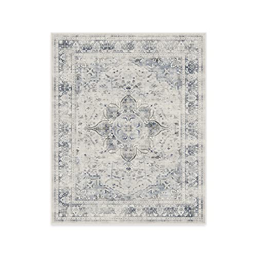 RUGGABLE Washable Vintage Area Rug – Sarrah Blue Quartz 8×10, Stain-Resistant, Non-Slip – Large Machine Washable Rugs for Living Room, Bedroom, Hallway, Entryway & Office–with Standard Pad