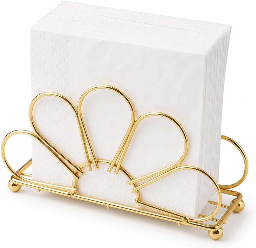 Snailhouse Napkin Holders for Table, Metal Kitchen Farmhouse Counter Top Dinner Cocktail Paper Napkin Holder Dispenser for Home & Outdoor, Gold
