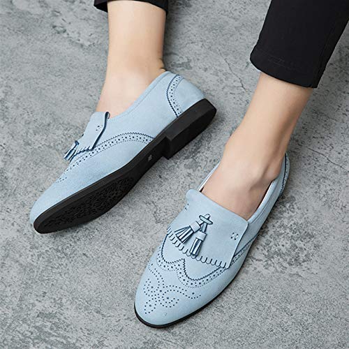 HOOENG Smoking Loafer for Men Tassel Wing tip Brogue Embossed Loafer Shoes Flat Heel Flexible Lightweight Resistant Anti-Slip Driving Slip On (Color : Blue, Size : 10.5)2