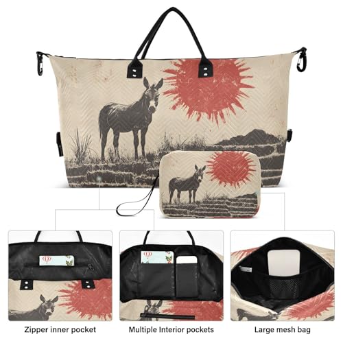 Vintage Donkey Sun Duffel Bag for Travel Gym Sport, Weekender Travel Bags Carry on Overnight Bag2