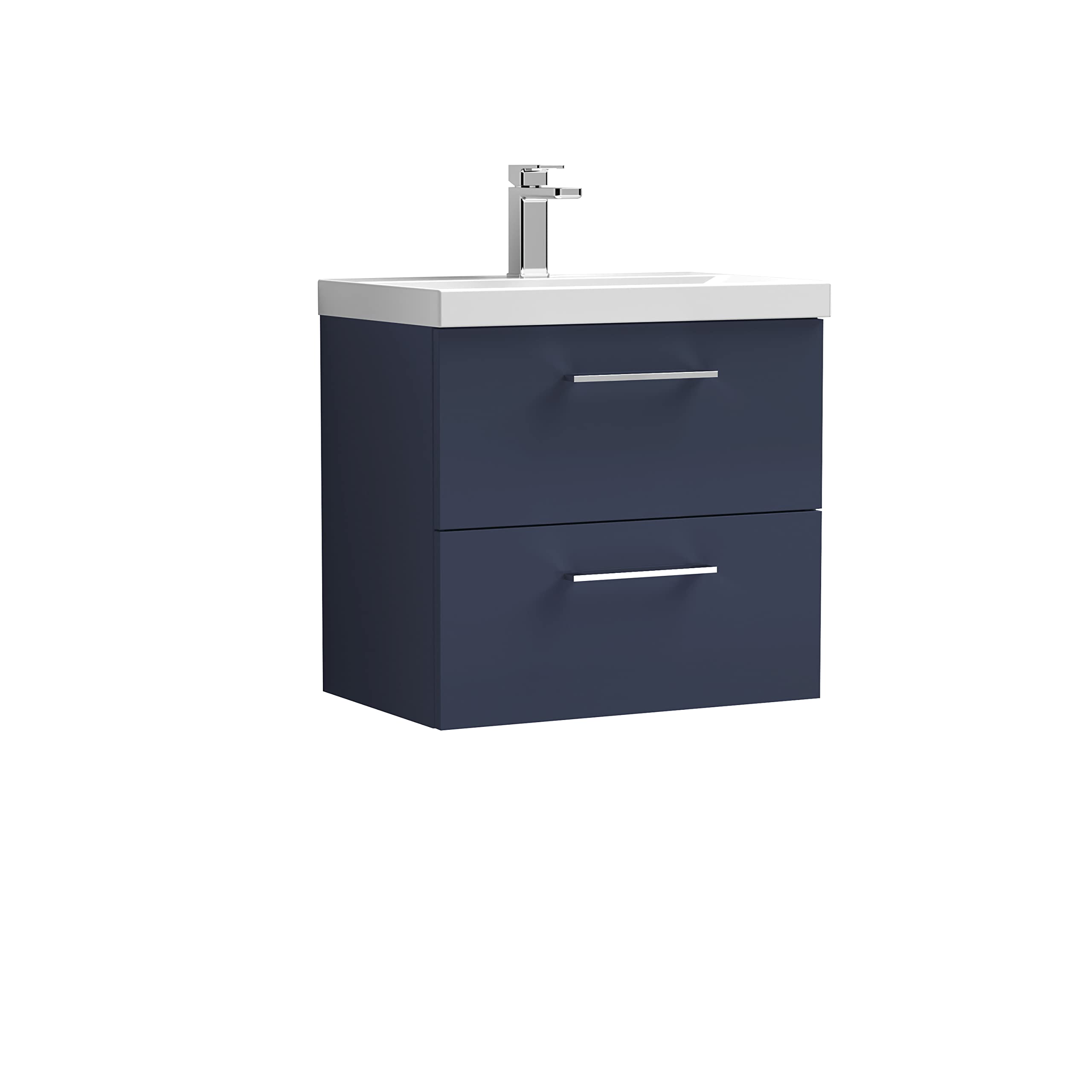 Nuie Midnight Blue Arn2924a Arno Modern Bathroom Wall Hung 2 Soft Close Drawer Vanity Unit And Mid-Edge Basin, 600Mm,