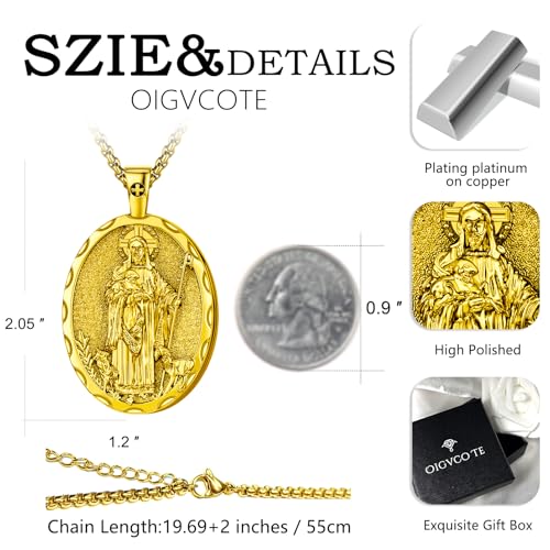 Religious Oval Medallion Pendant Necklace, 18K Gold Plated, Jesus Shepherd Design, Box Chain3