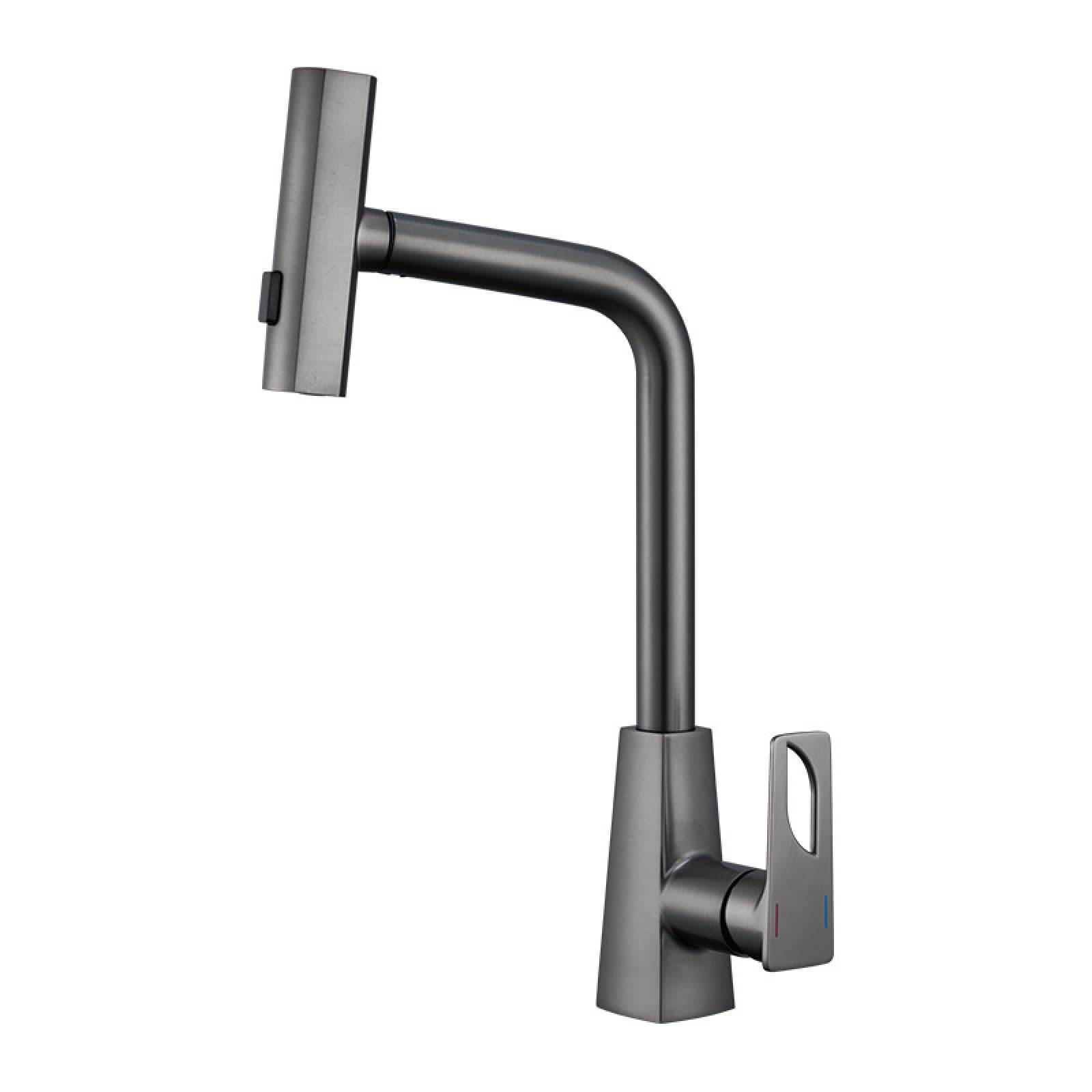 Fanjubei Gunpowder Gray Kitchen Copper Vegetable Washbasin With Rotating Pull-Out Faucet, Gunmetal Gray