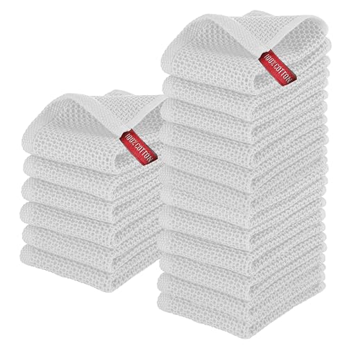 Elegant Comfort 100% Turkish Cotton 18-Pack Waffle Premium Kitchen Towels - Quick Drying and Super Absorbent Kitchen Dishcloth Towels, Ultra Soft Multi-Purpose Cleaning Towels, 13 x 13, White