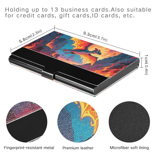 KLL Cartoon Dinosaur with Fire Ultra-Thin Pocket Business Card Holder with Leather and Stainless Steel Credit Card case for Business Meeting Use tarjetero para Hombres3