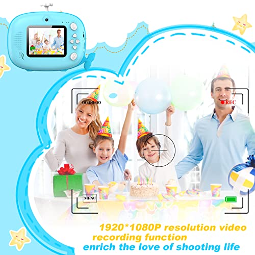 Ukuu Kinderkamera Sofortbildkamera, 1080P Digitalkamera mit 3 Rollen Druckpapier und 5 Farben Pinselstift & 32G TF Karte 2,4 Zoll Bildschirm Print Fotokamera Geschenk für Kinder 3-14 Jahren (Blau) – Bild 6