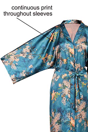 Image of BABEYOND Women's Kimono Robe Long Satin Silky Floral Lightweight Bridesmaid Wedding Bachelorette Party Robe
