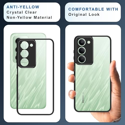 Image of CEDO Backcover for Redmi 15 (5G) | Camera Protection Bump Shockproof Edge | Ultra Hybrid Transparent Acrylic Clear TPU+PC Hard Backcase Cover (Black)