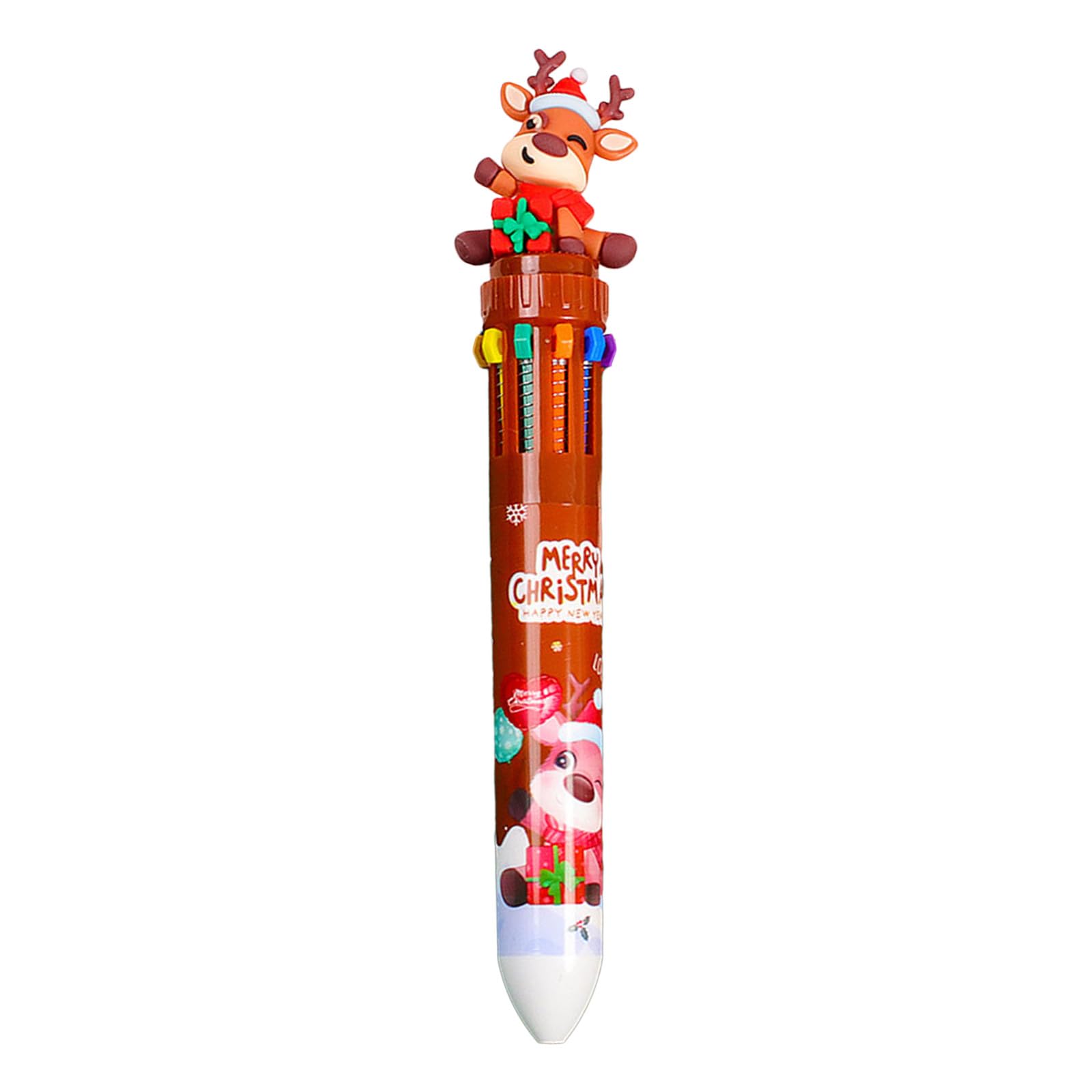 Yuzimei Christmas Elk Ballpoint Pen, Christmas Ballpoint Pen 10-In-1 Retractable Multicolor Ballpoint Pen For Kid Calss Reward Christmas Party Favor
