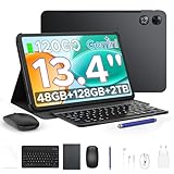 POPUX P13 Tablet 13 Pollici Android 16 e Gemini AI, 2.4K/120Hz, 48GB RAM+128GB ROM/2TB TF, 12000mAh/18W, T7280 Octa-Core, 13MP, Face ID/WiFi5/GPS/OTG, Tablet con Tastiera e Penna, Nero