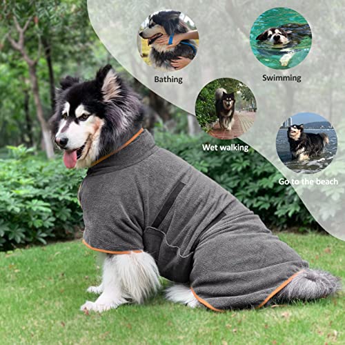 Dog Drying Coat Bathrobe Towel, Microfibre Material Fast Drying Super Absorbent Dog Bath Robe, Pet Quick Drying Moisture Absorbing With Adjustable Collar And Waist #TOP2