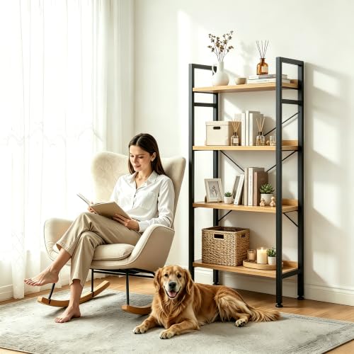 Image of HealSmart 4 Tier Bookshelf, Free Standing Book Shelf Home Office Bookcase Shelf Storage Organizer for Bedroom, Bathroom, Living Room, Office, Balcony, Wood