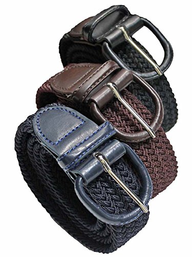 Luxury Divas Black Navy Blue Brown 3 Pack Braided Elastic Belts2