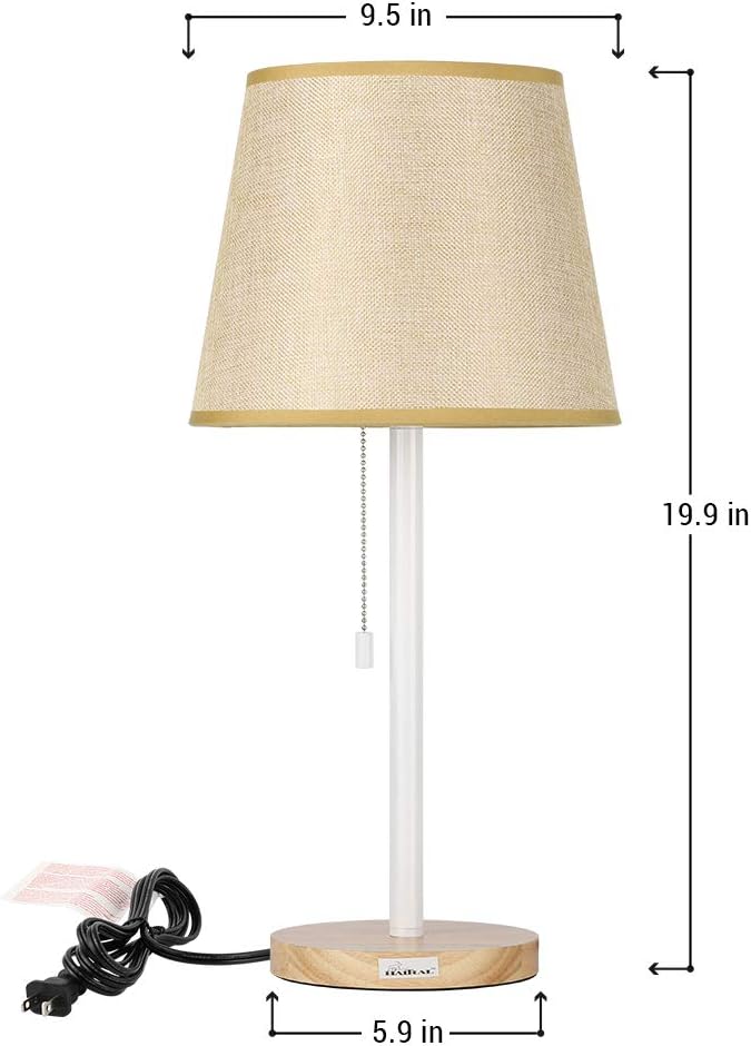 HAITRAL Bedside Desk Lamps - Eye-Caring Nightstand Table Lamps Set of 2 with Nature Beige Shade, Small Wooden Night Lamps for Bedroom, Office, Girls Room