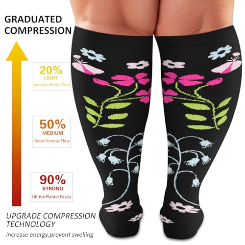 Image of Diu Life 3 Pairs Plus Size Compression Socks for Women and Men Wide Calf Extra Knee High Support for Circulation