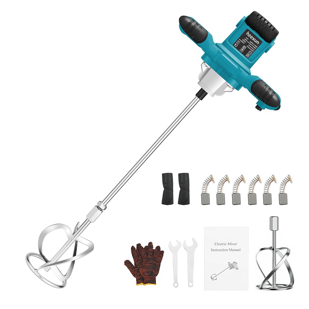 Miscelatore elettrico 2100 W, Betoniera Elettrica per Trapano 6 velocità incl. 2 frusta malta per Miscelazione di Vernice, Liquame di Cemento, Calcestruzzo, Malta, Foraggio (Blu)