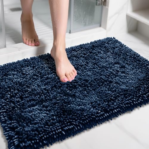 Image of Yimobra Large Bathroom Rug Non Slip 36x24, Extra Thick Soft Absorbent Chenille Bath Mat, Machine Washable Quick Dry Bath Rugs for Bathroom Floor, Tub and Shower, Home Decor Accessories, Peacock Blue