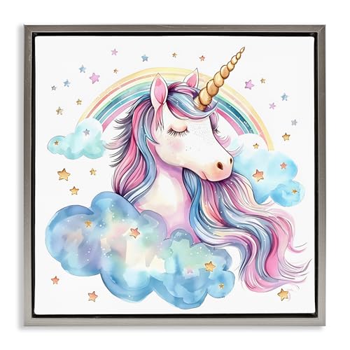 Cute Happy Unicorn Rainbow Fantasy, 24 x 24 Inch Canvas in Floater Frame